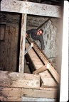 Dave Wilson climing stairs to tower, Boynton Hall, WPI, 1965